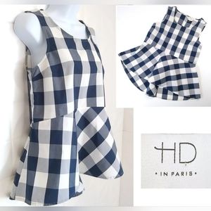 Anthropologie HD in Paris Peplum Gingham Shirt Size 12